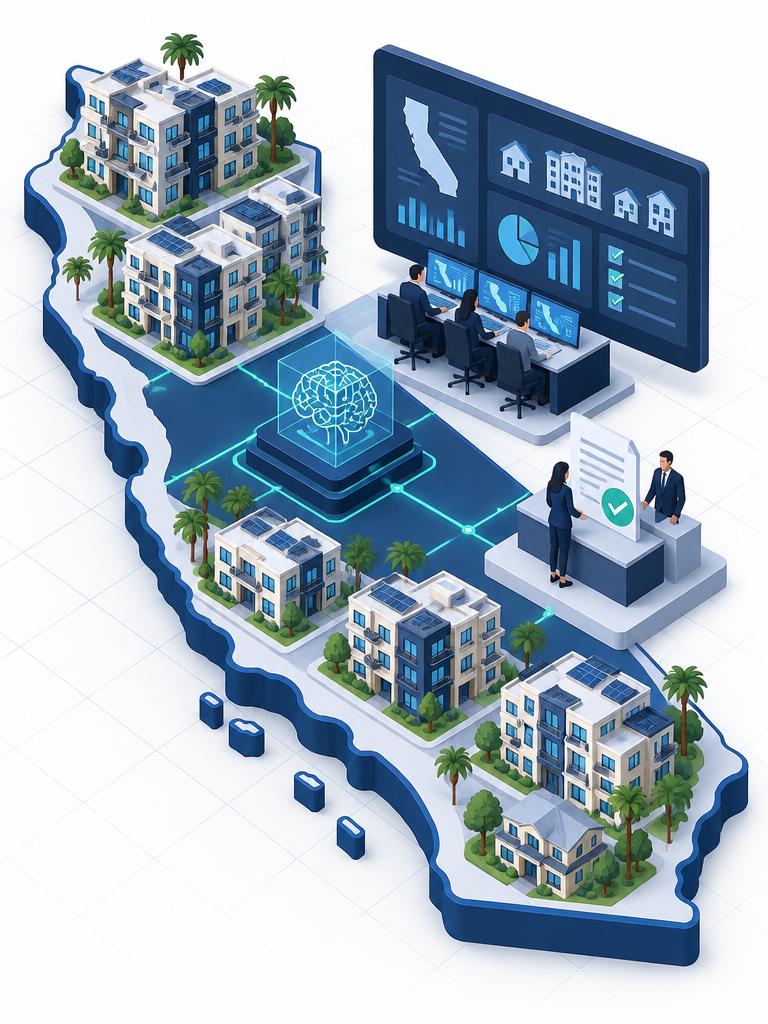 Isometric California housing governance control center