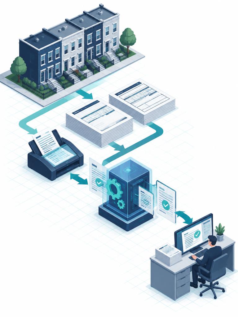 Isometric income and employment verification workflow ending with a human reviewer