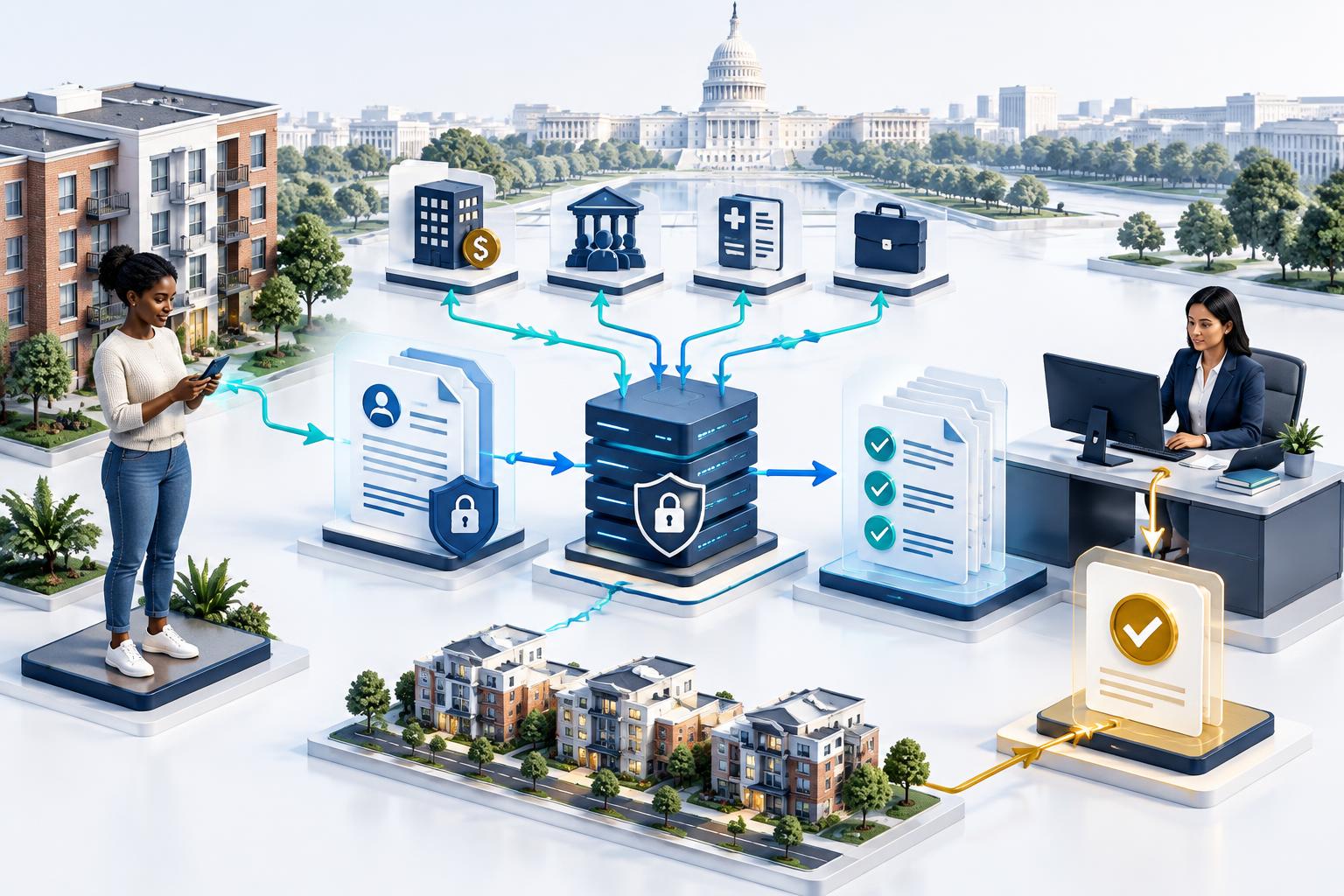 Isometric Washington DC DCHA income verification evidence workflow